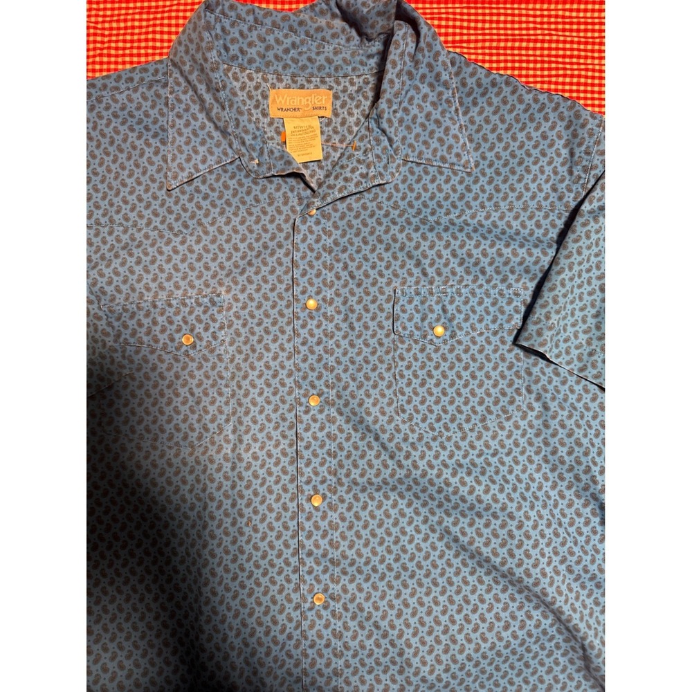 Wrangler Western Shirt Mens 2X Tall Blue Paisley Print Short Sleeve Snap Button‎
